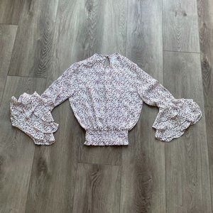MISA LOS ANGELES WHITE & PURPLE DOTTED RUFFLED SLEEVES CROPPED BLOUSE MEDIUM NEW